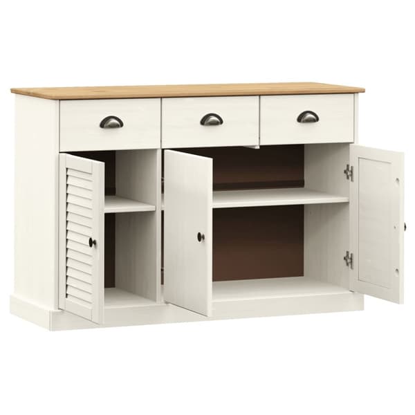 vidaXL Senkki laatikoilla VIGO 113x40x75 cm valkoinen täysi mänty - Tarjoilupöydät & senkit