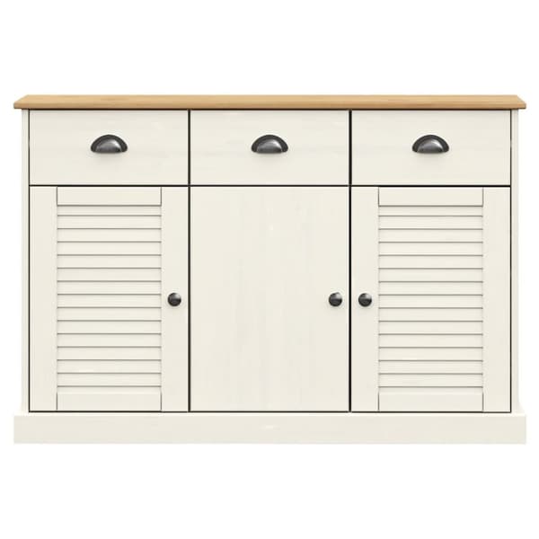 vidaXL Senkki laatikoilla VIGO 113x40x75 cm valkoinen täysi mänty - Tarjoilupöydät & senkit