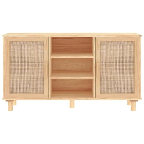 vidaXL skænk 105x30x60 cm massivt fyrretræ og naturlig rattan brun - Skænke