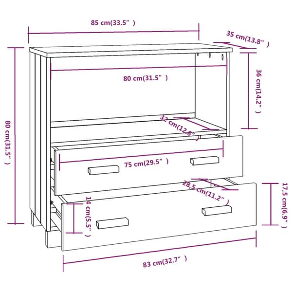 vidaXL Sivupöytä HAMAR valkoinen 85x35x80 cm täysi mänty -  Tarjoilupöydät & senkit