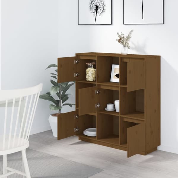vidaXL højskab 110,5x35x117 cm massivt fyrretræ gyldenbrun -  Skænke