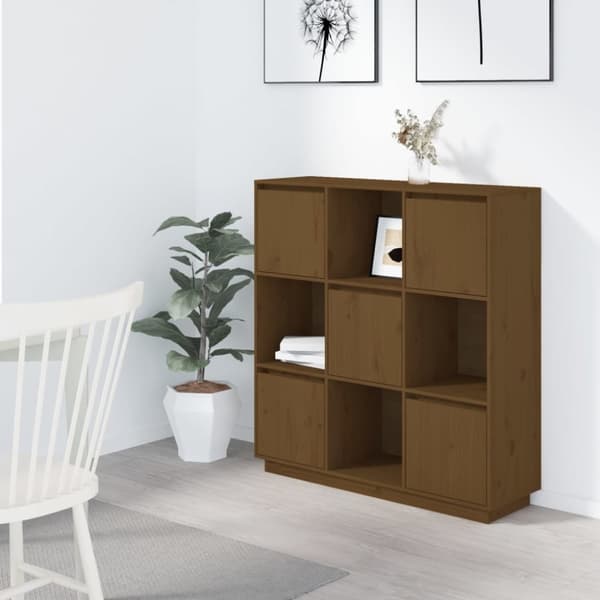 vidaXL højskab 110,5x35x117 cm massivt fyrretræ gyldenbrun -  Skænke