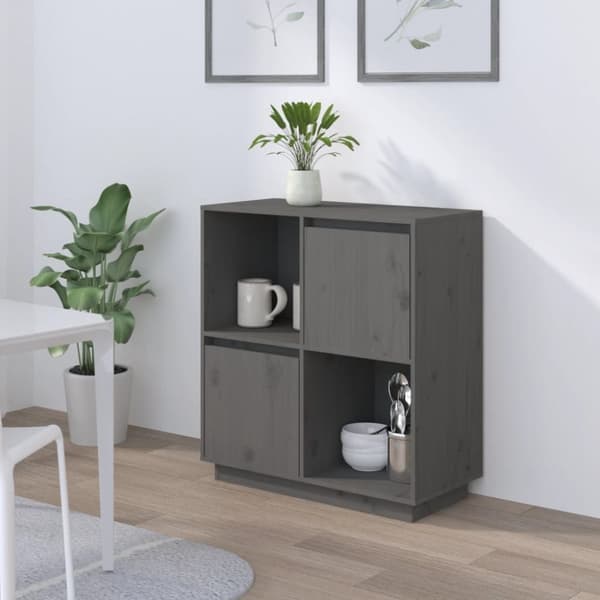 vidaXL skænk 74x35x80 cm massivt fyrretræ grå - Skænke