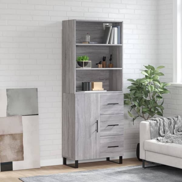 vidaXL Kaappi harmaa Sonoma 69,5x34x180 cm tekninen puu - Tarjoilupöydät & senkit