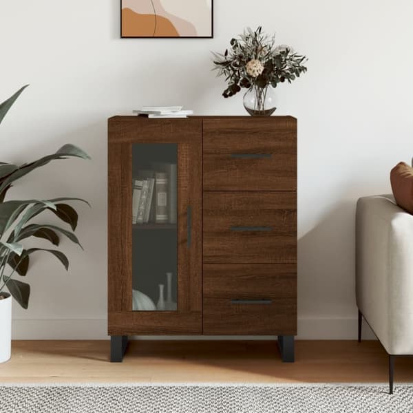 vidaXL Senkki ruskea tammi 69,5x34x90 cm tekninen puu - Tarjoilupöydät & senkit