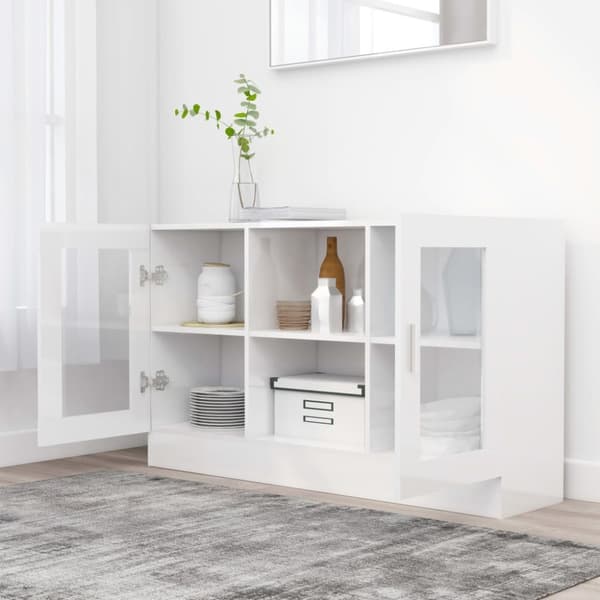 vidaXL vitrineskab 120x30,5x70 cm konstrueret træ hvid højglans -  Skænke