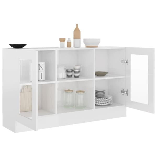 vidaXL vitrineskab 120x30,5x70 cm konstrueret træ hvid højglans -  Skænke