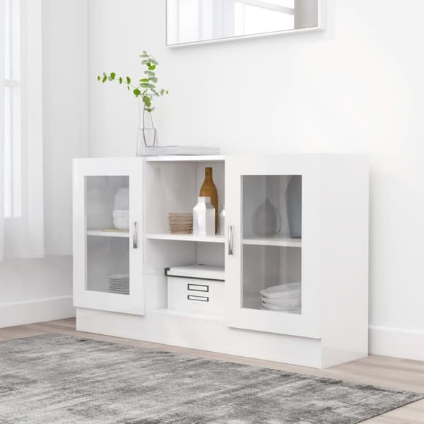 vidaXL vitrineskab 120x30,5x70 cm konstrueret træ hvid højglans -  Skænke