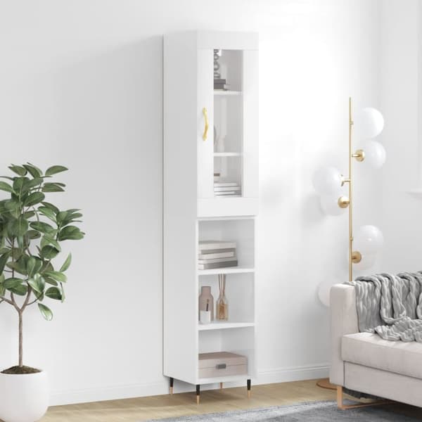 vidaXL skab 34,5x34x180 cm konstrueret træ hvid højglans -  Skænke