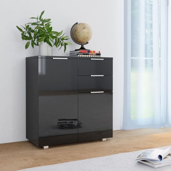 vidaXL skænk 71x35x80 cm spånplade sort højglans - Skænke