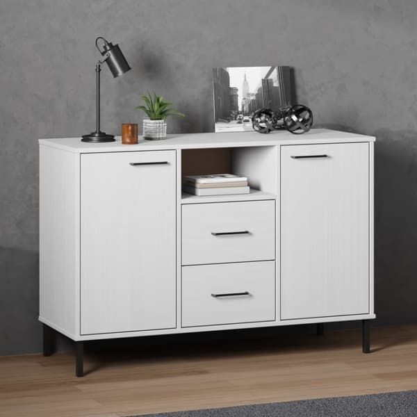 vidaXL skænk med metalben OSLO 113x40x77 cm massivt træ hvid -  Skænke
