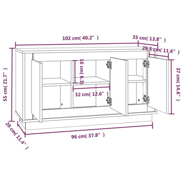 vidaXL skænk 102x35x55 cm konstrueret træ røget egetræsfarve - Skænke