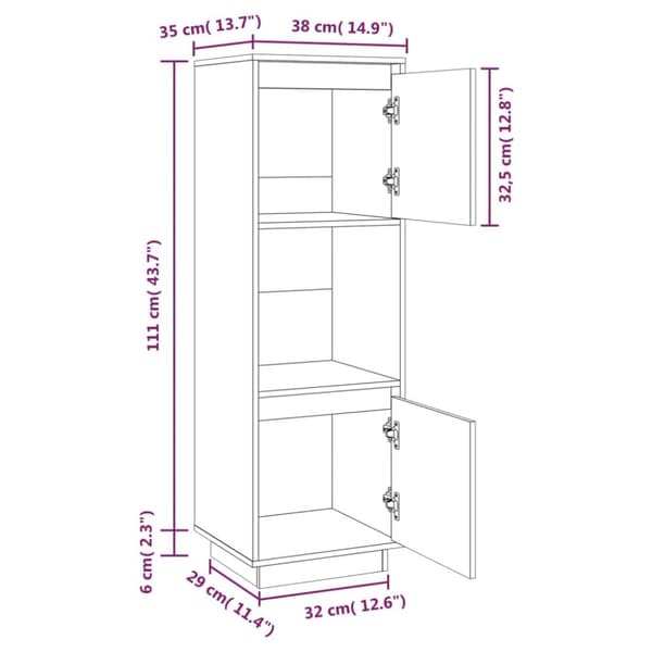 vidaXL Kaappi hunajanruskea 38x35x117 cm täysi mänty -  Tarjoilupöydät & senkit
