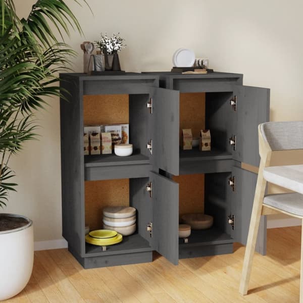 vidaXL skænke 2 stk. 31,5x34x75 cm massivt fyrretræ grå -  Skænke