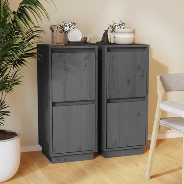vidaXL skænke 2 stk. 31,5x34x75 cm massivt fyrretræ grå -  Skænke