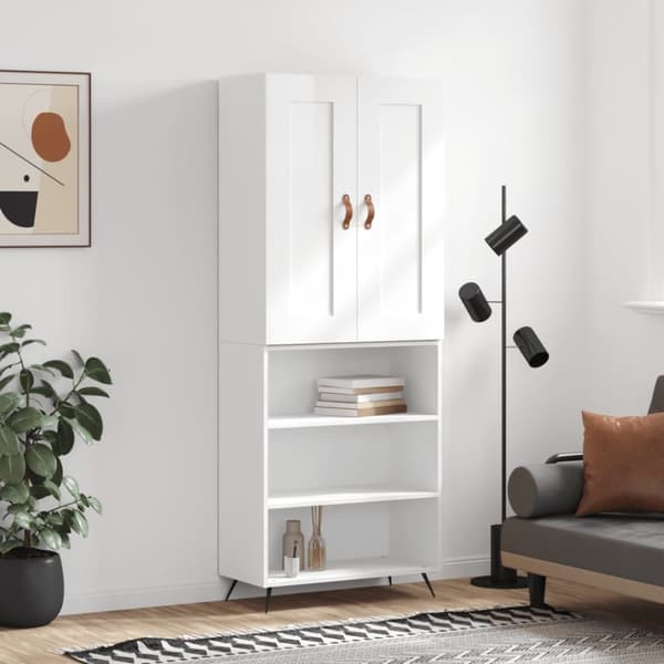 vidaXL Kaappi korkeakiilto valkoinen 69,5x34x180 cm tekninen puu -  Tarjoilupöydät & senkit