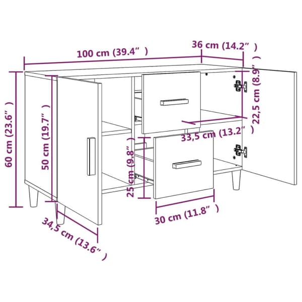 vidaXL skænk 100x36x60 cm konstrueret træ røget egetræsfarve - Skænke
