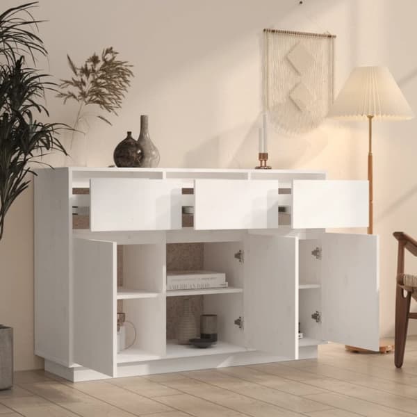 vidaXL Skänk vit 110x34x75 cm massiv furu - Skänkar & serveringsbord