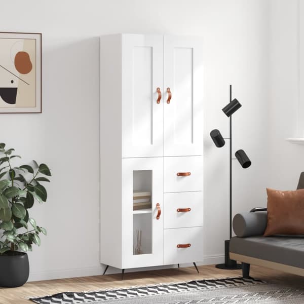 vidaXL Högskåp högglans vit 69,5x34x180 cm konstruerat trä - Skänkar & serveringsbord