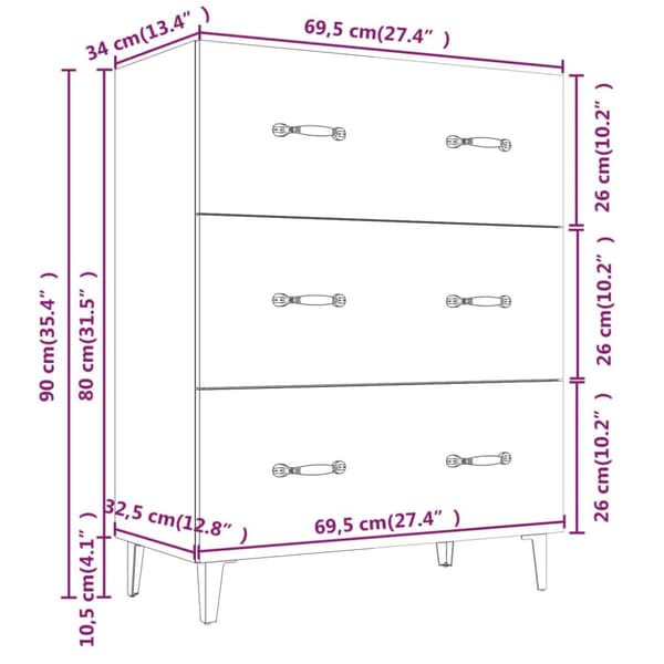 vidaXL Senkki betoninharmaa 69,5x34x90 cm tekninen puu - Tarjoilupöydät & senkit