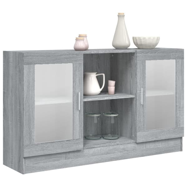 vidaXL vitrineskab 120x30,5x70 cm konstrueret træ grå sonoma-eg -  Skænke