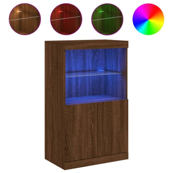 vidaXL Skänk med LED-belysning brun ek 60,5x37x100 cm - Skänkar & serveringsbord