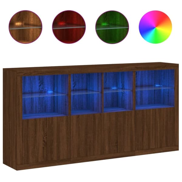 vidaXL Senkki LED-valoilla ruskea tammi 202x37x100 cm - Tarjoilupöydät & senkit