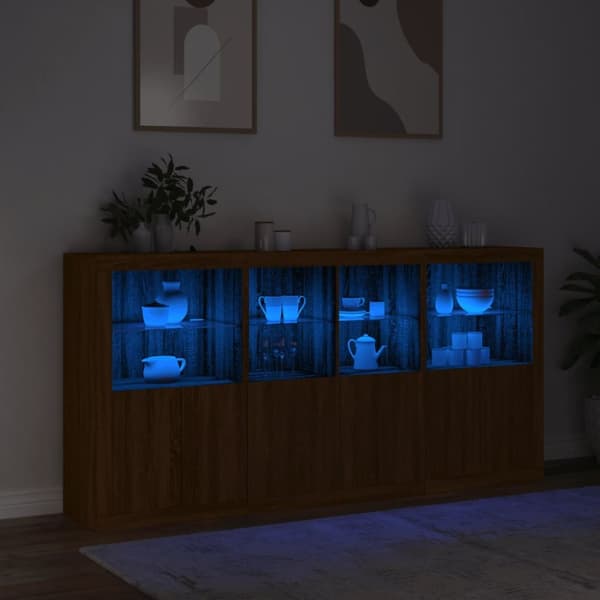 vidaXL Senkki LED-valoilla ruskea tammi 202x37x100 cm - Tarjoilupöydät & senkit