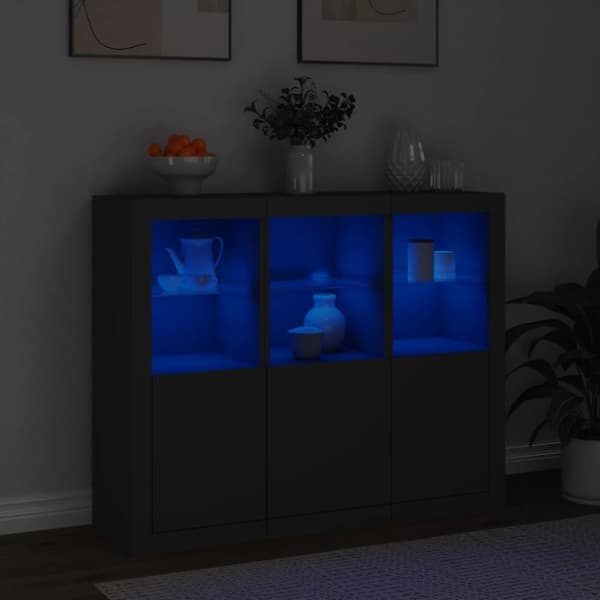 vidaXL Senkit LED-valoilla 3 kpl musta tekninen puu -  Tarjoilupöydät & senkit