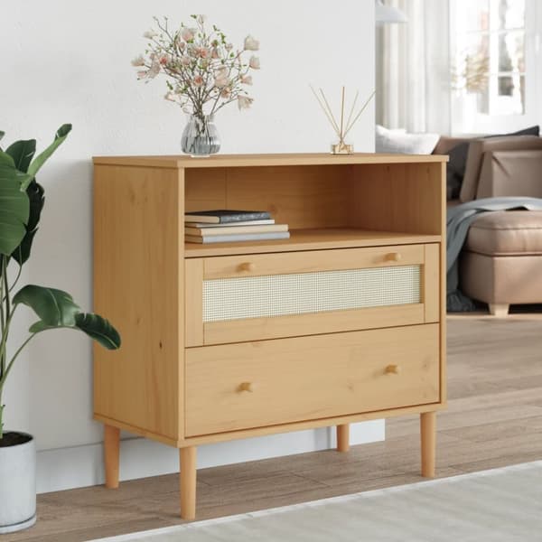 vidaXL skænk SENJA 80x40x80 cm rattan-look massivt fyrretræ brun - Skænke