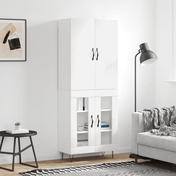 vidaXL højskab 69,5x34x180 cm konstrueret træ hvid højglans - Skænke