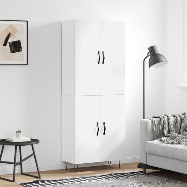 vidaXL højskab 69,5x34x180 cm konstrueret træ hvid højglans -  Skænke