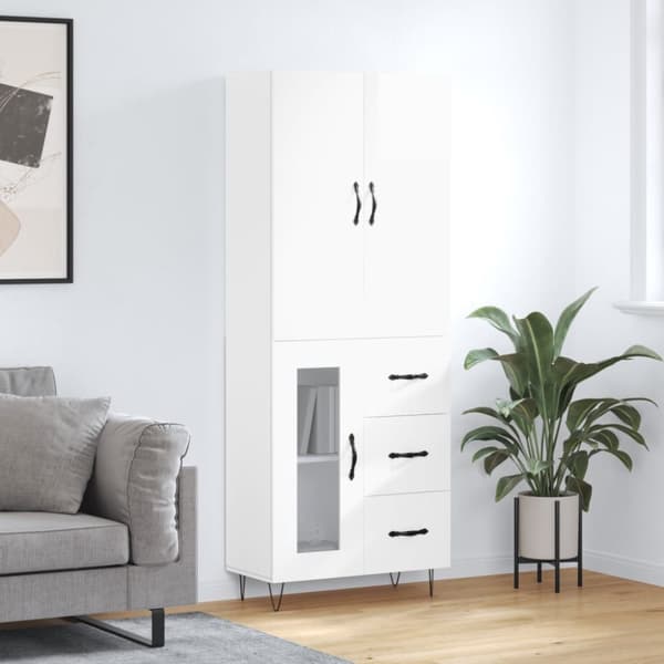 vidaXL højskab 69,5x34x180 cm konstrueret træ hvid højglans - Skænke