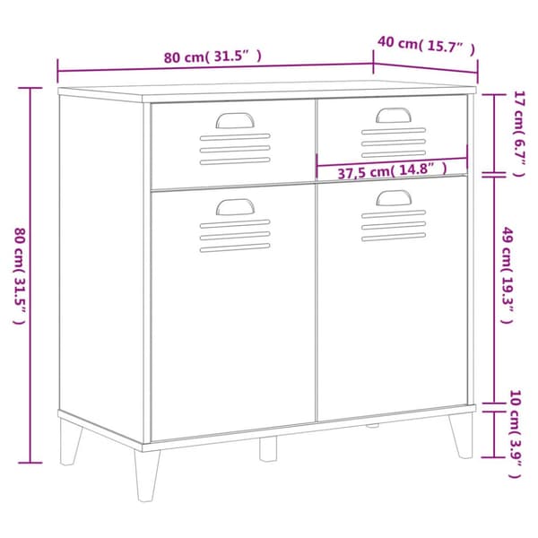 vidaXL skænk VIKEN 80x40x80 cm massivt fyrretræ hvid - Skænke