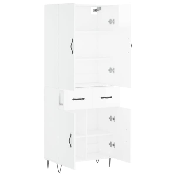 vidaXL højskab 69,5x34x180 cm konstrueret træ hvid højglans - Skænke