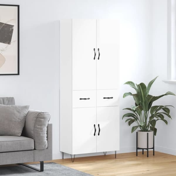 vidaXL højskab 69,5x34x180 cm konstrueret træ hvid højglans - Skænke