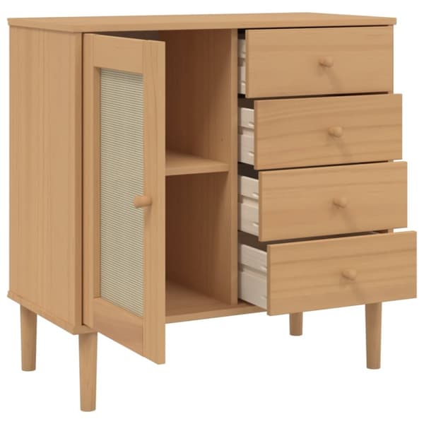 vidaXL skænk SENJA 80x40x80 cm rattan-look massivt fyrretræ brun - Skænke