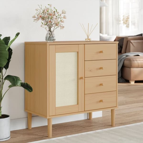 vidaXL skænk SENJA 80x40x80 cm rattan-look massivt fyrretræ brun - Skænke