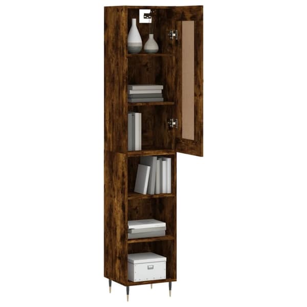 vidaXL Högskåp rökfärgad ek 34,5x34x180 cm konstruerat trä - Skänkar & serveringsbord