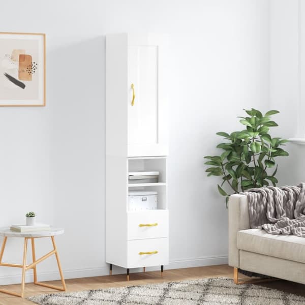 vidaXL skab 34,5x34x180 cm konstrueret træ hvid højglans - Skænke