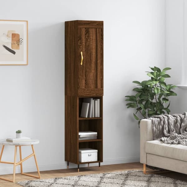 vidaXL Kaappi ruskea tammi 34,5x34x180 cm tekninen puu - Tarjoilupöydät & senkit