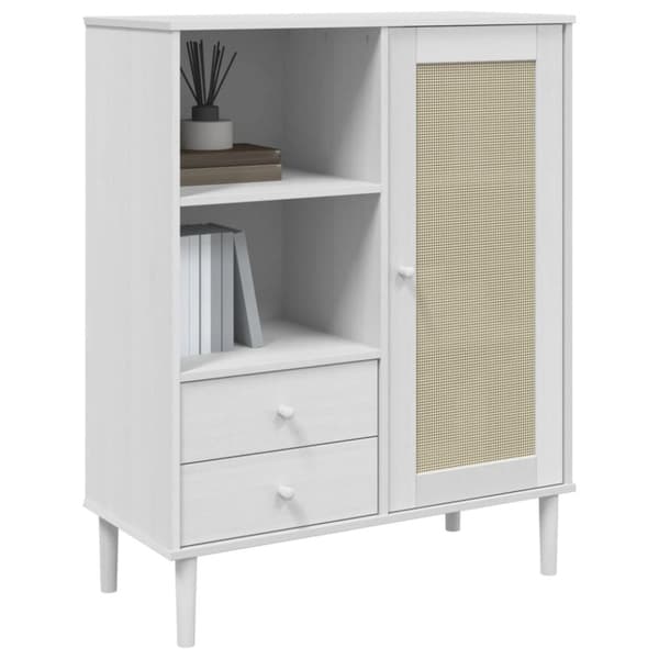 vidaXL Högskåp SENJA rottinglook vit 90x40x112 cm massiv furu -  Skänkar & serveringsbord