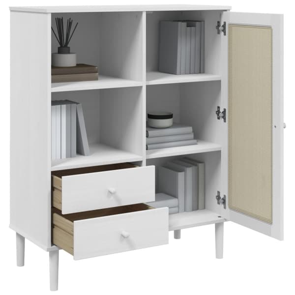 vidaXL Högskåp SENJA rottinglook vit 90x40x112 cm massiv furu -  Skänkar & serveringsbord