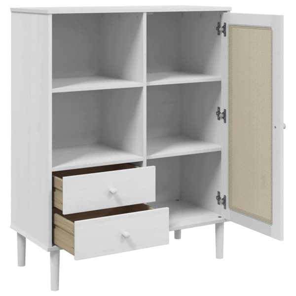 vidaXL Högskåp SENJA rottinglook vit 90x40x112 cm massiv furu -  Skänkar & serveringsbord