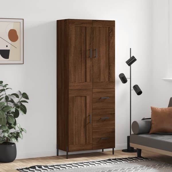 vidaXL højskab 69,5x34x180 cm konstrueret træ brun egetræsfarve - Skænke