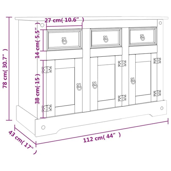 vidaXL Senkki Corona harmaa 112x43x78 cm täysi Meksikon mänty - Tarjoilupöydät & senkit
