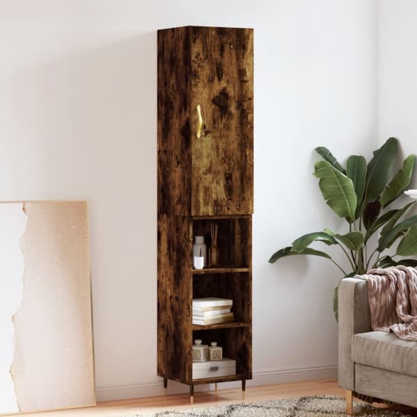 vidaXL Högskåp rökfärgad ek 34,5x34x180 cm konstruerat trä - Skänkar & serveringsbord