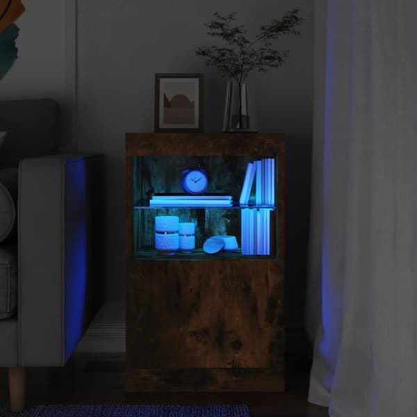 vidaXL skænk med LED-lys 41x37x67 cm røget egetræsfarve - Skænke
