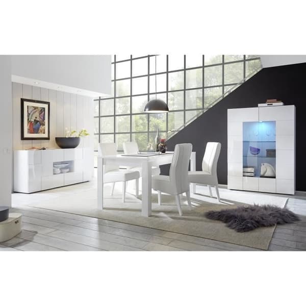 MILANO skänk - Blanklackerad vit dekor - 2 luckor 2 lådor - L181 x D43 x H84 cm