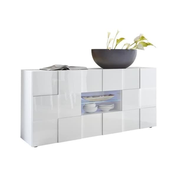 MILANO skänk - Blanklackerad vit dekor - 2 luckor 2 lådor - L181 x D43 x H84 cm